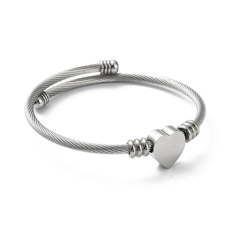 Stainless Steel Cuff Bangle Bracelet with Heart