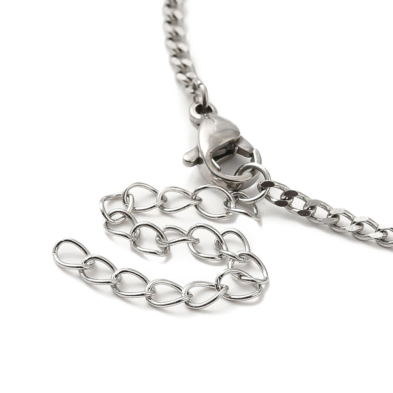Stainless Steel Flat Curb Link Chain Necklace with Extender