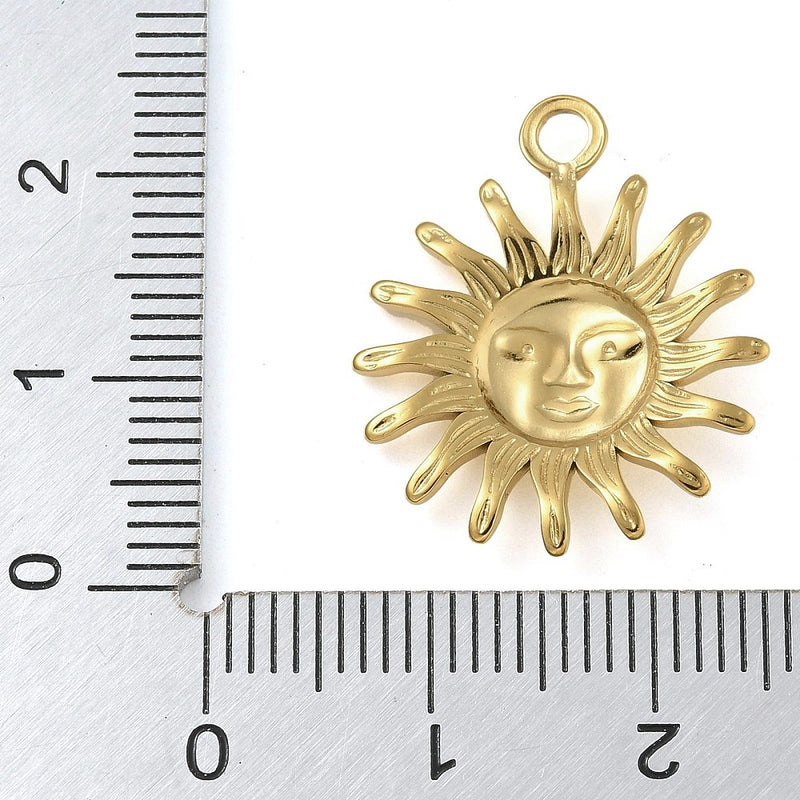 14k Gold Plated Stainless Steel Sun Pendant