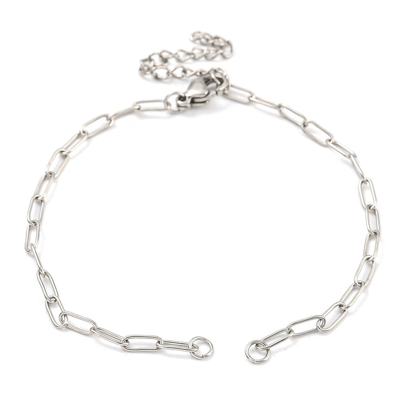 Stainless Steel Paperclip Bracelet with Lobster Claw and Chain Extender