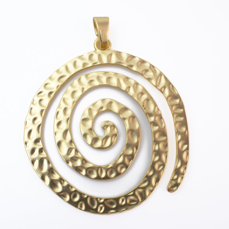 Hammered Spiral Pendant in Matte Gold