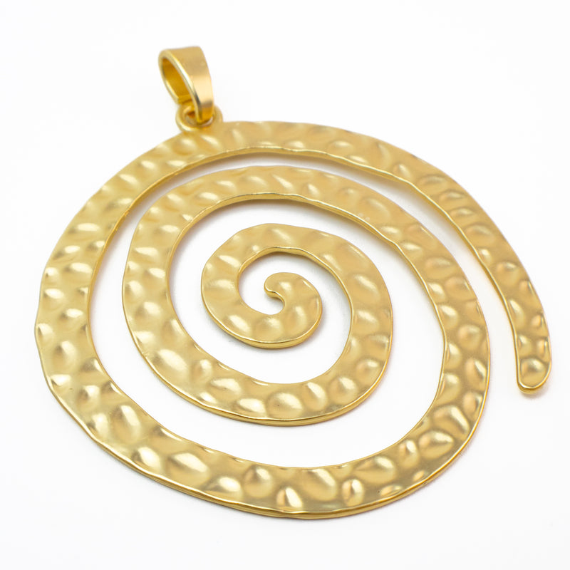 Hammered Spiral Pendant in Matte Gold