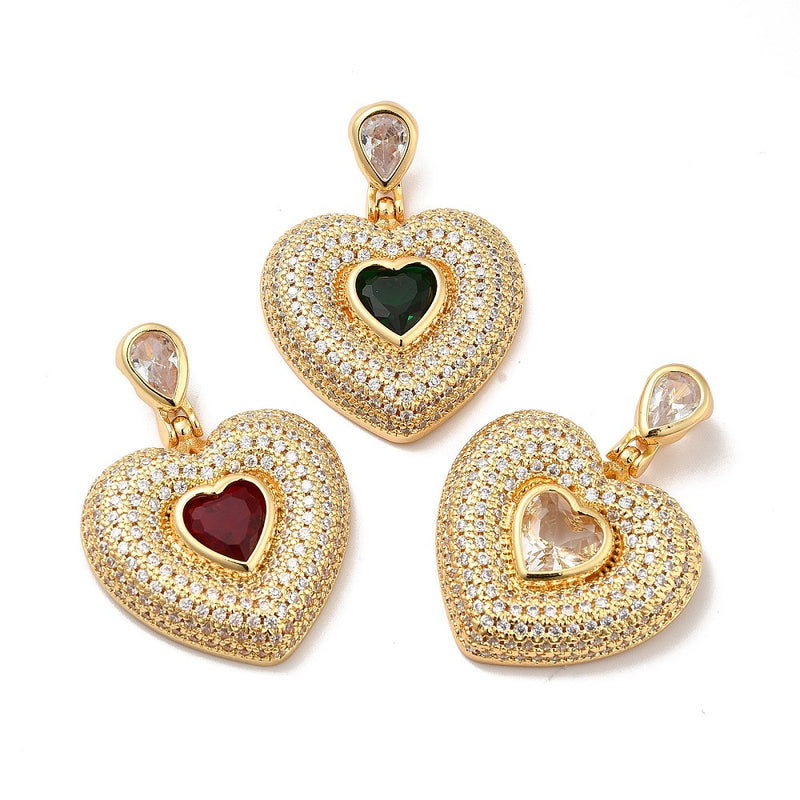 18k Gold Plated Pendant with Cubic Zirconia and Heart Gemstone