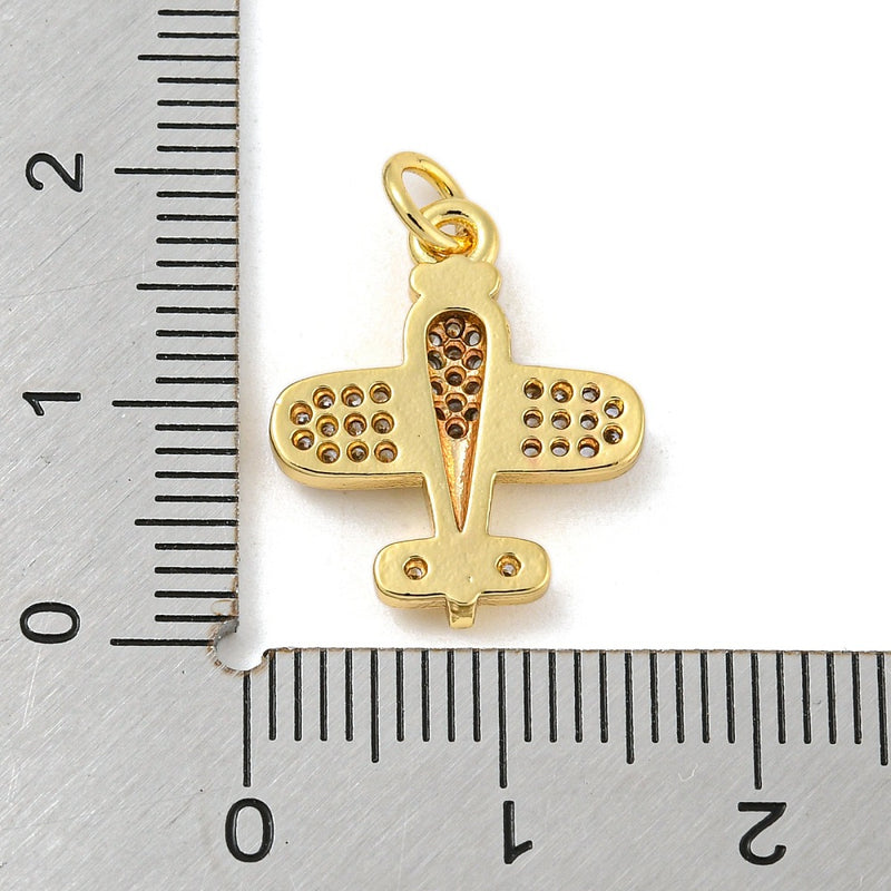 18K Gold Plated Cubic Zirconia Airplane Pendant