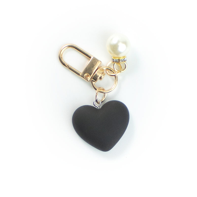 Rubber Heart Rose Gold Keychain with Rhinestone Pearl