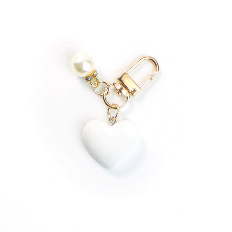 Rubber Heart Rose Gold Keychain with Rhinestone Pearl
