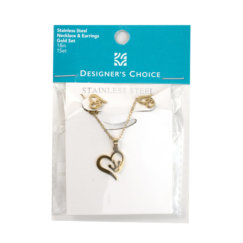 Stainless Steel Necklace & Earrings Set (Crown Heart)