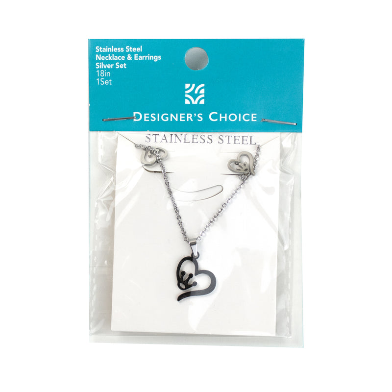 Stainless Steel Necklace & Earrings Set (Crown Heart)