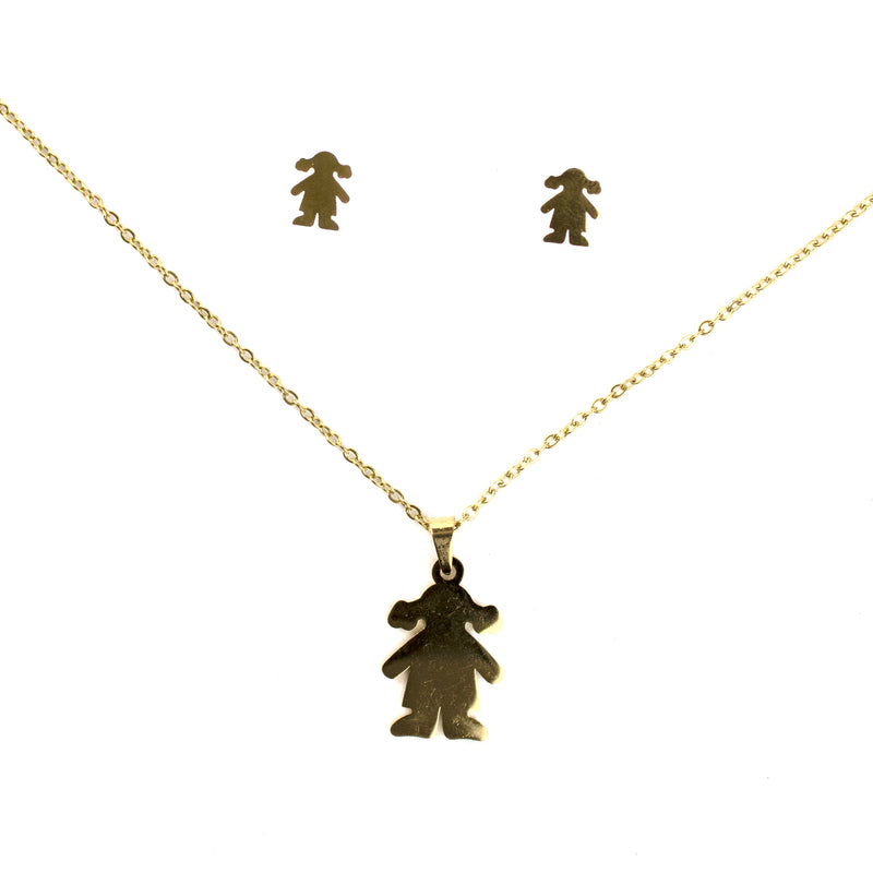 Stainless Steel Necklace & Earrings Gold Set (Girl)