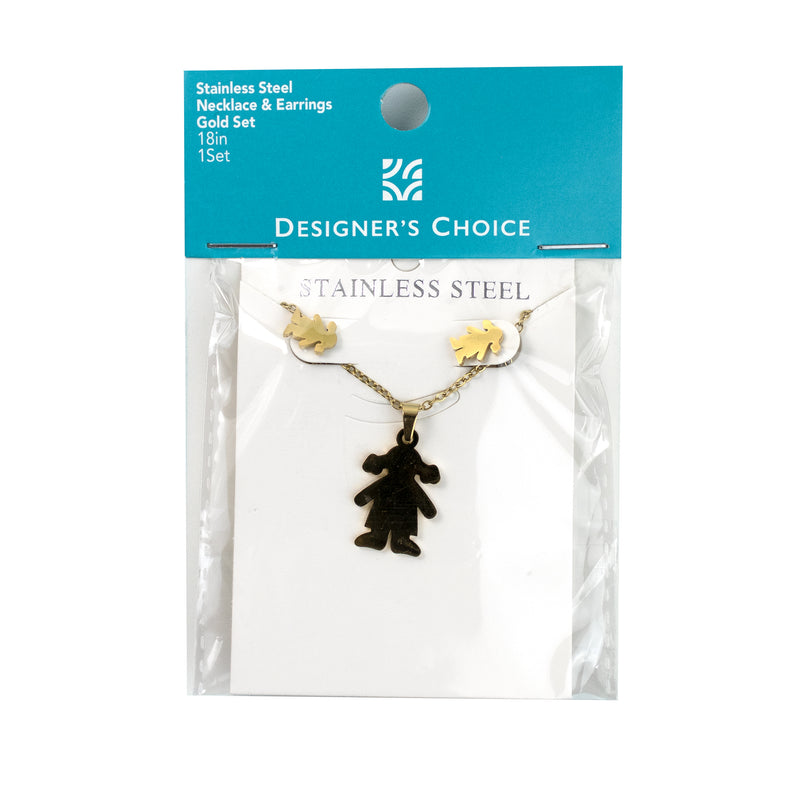 Stainless Steel Necklace & Earrings Gold Set (Girl)