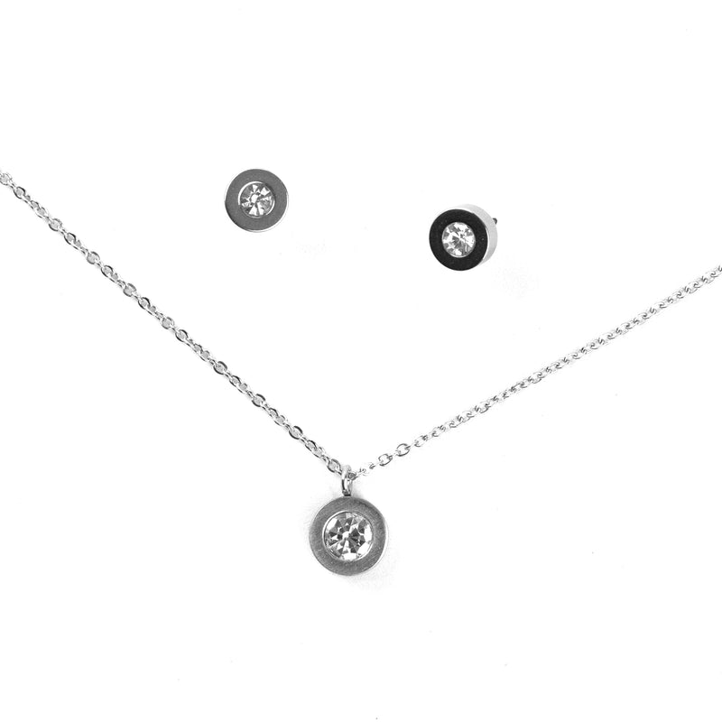 Stainless Steel Necklace & Earrings Set (Clear Cubic Zirconia)