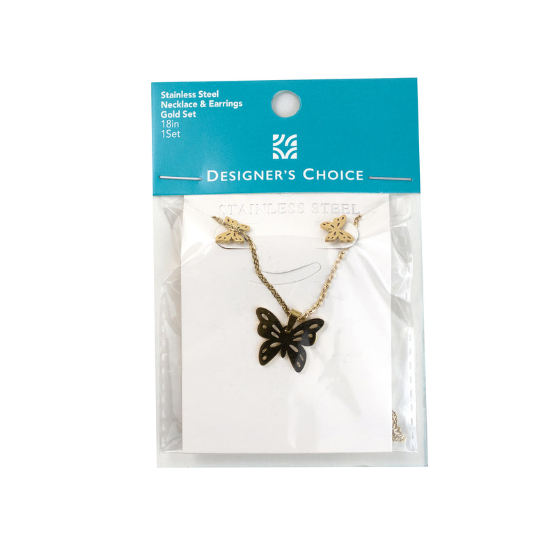 Stainless Steel Necklace & Earrings Set (Hollow Butterfly)