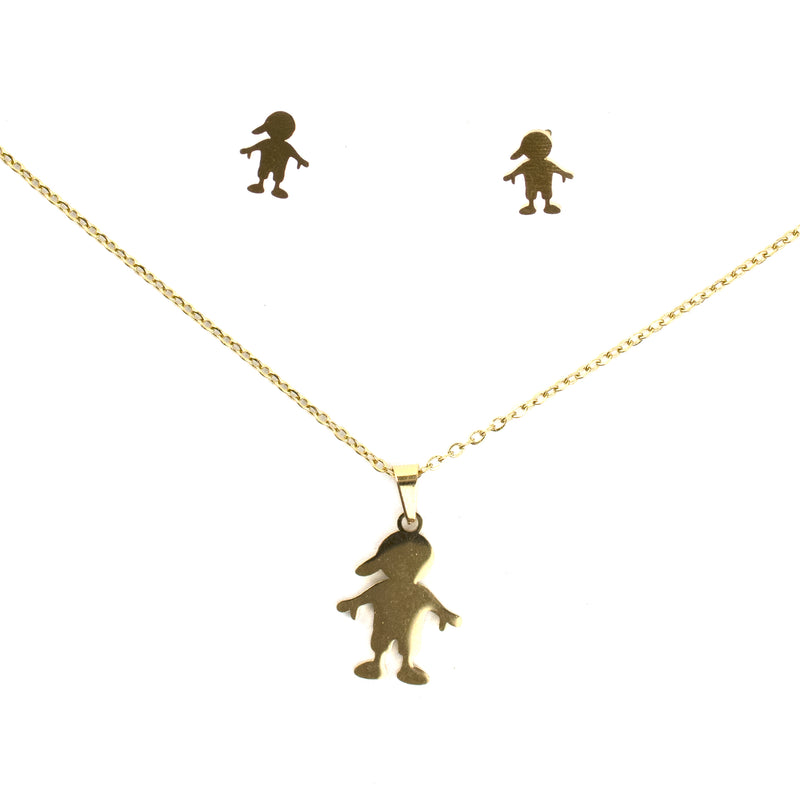 Stainless Steel Necklace & Earrings Gold Set (Boy)