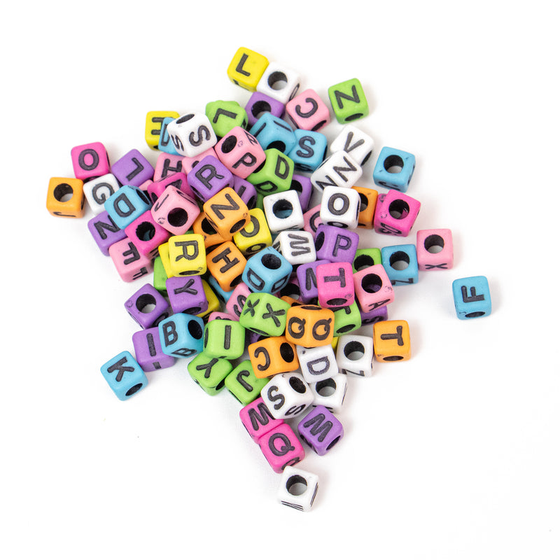 Square Acrylic Alphabet Multicolor & Black Letters Beads