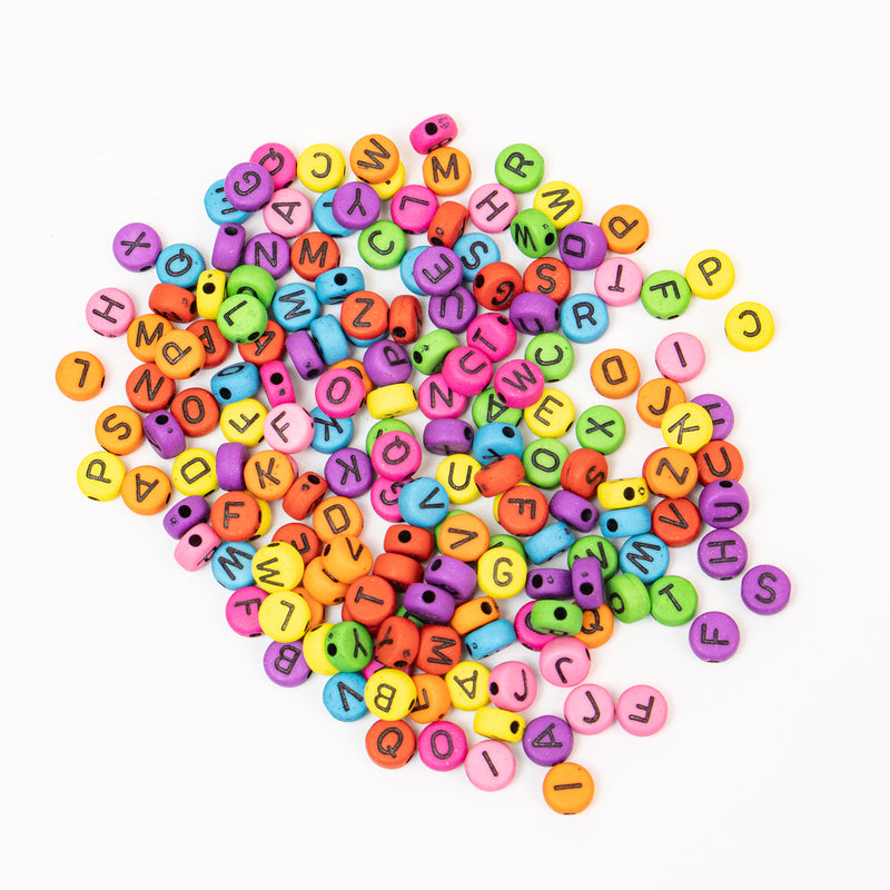 Acrylic Round Beads with Letters in Bright Colors