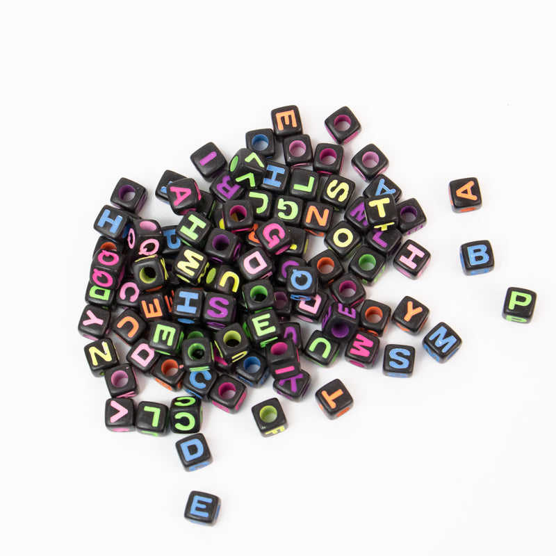 Square Acrylic Alphabet Black & Neon Letters Beads