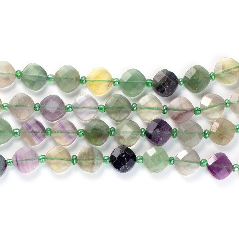 Round Flat Natural Stone Strand (Clear Purple-Green)