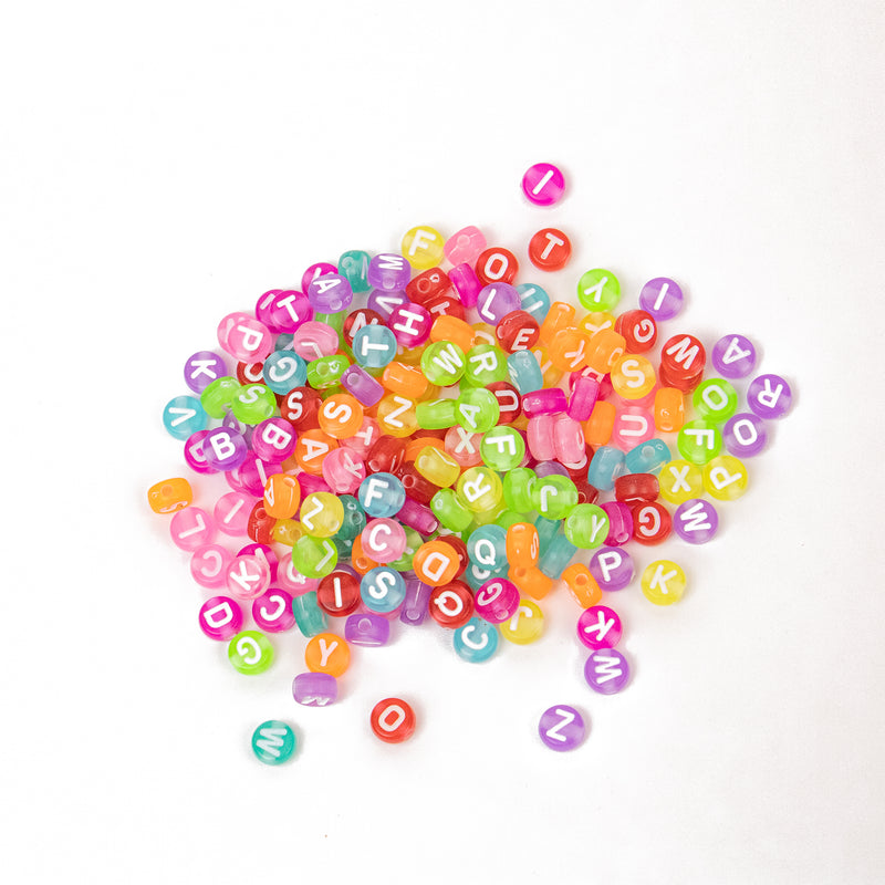 Acrylic Round Multicolor Beads with White Letters