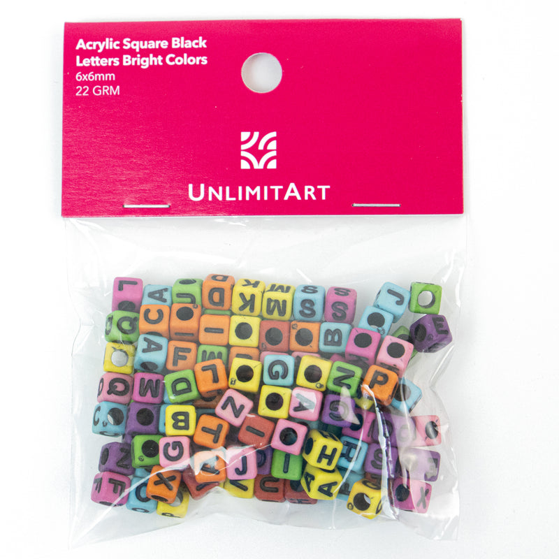 Square Acrylic Alphabet Multicolor & Black Letters Beads