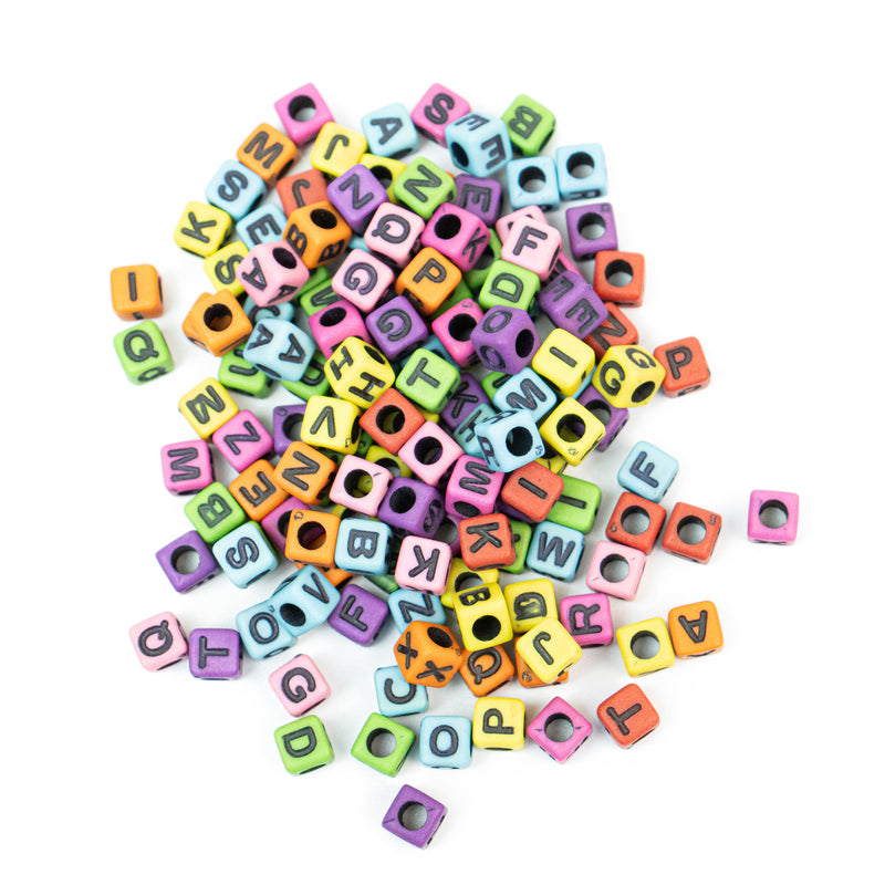 Square Acrylic Alphabet Multicolor & Black Letters Beads