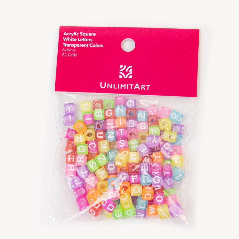 Square Acrylic Alphabeth Transparent Colors & White Letters Beads