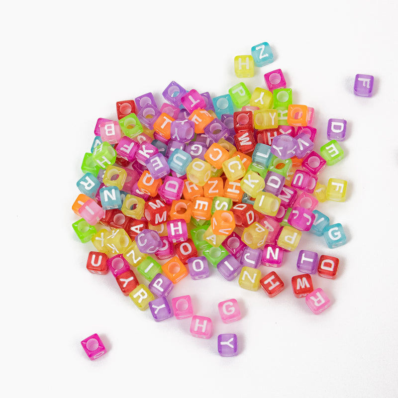 Square Acrylic Alphabeth Transparent Colors & White Letters Beads