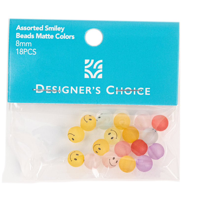 Frosted Round Beads with Smiley Face (Assorted Colors)