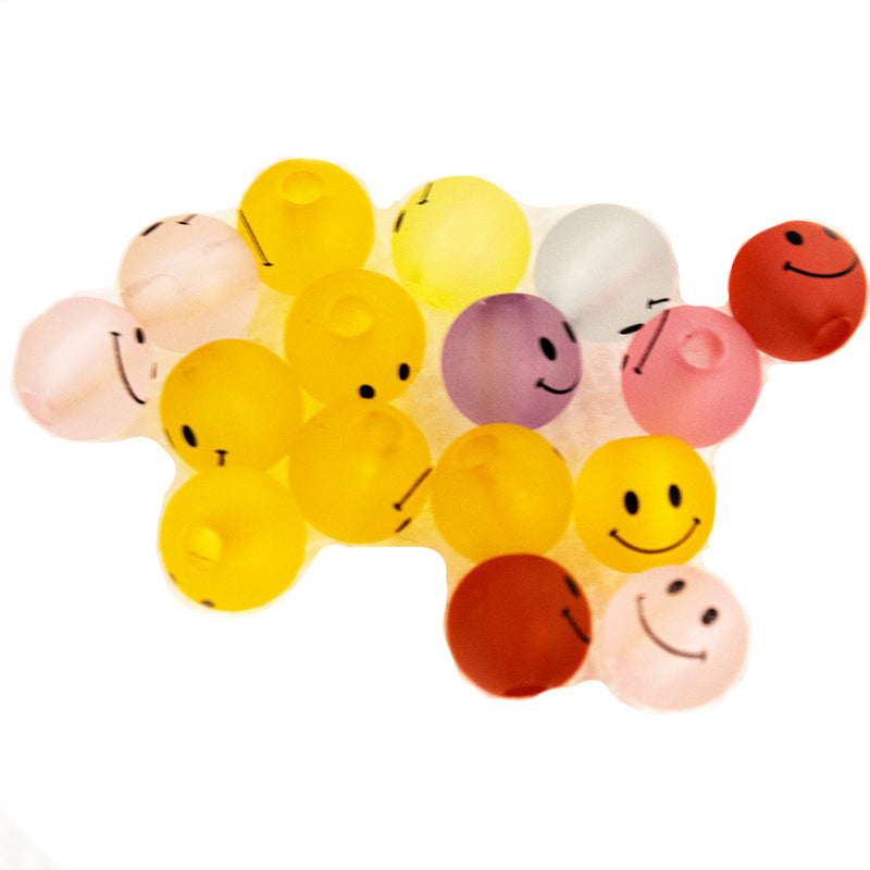 Frosted Round Beads with Smiley Face (Assorted Colors)