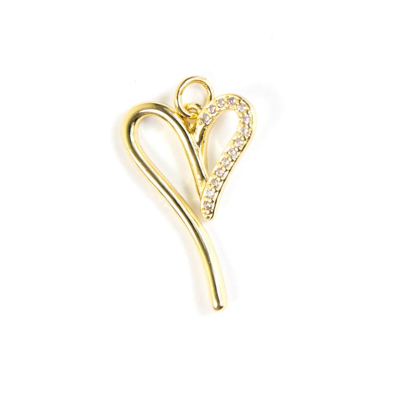 Cubic Zirconioa Assimetric Gold Heart Pendant