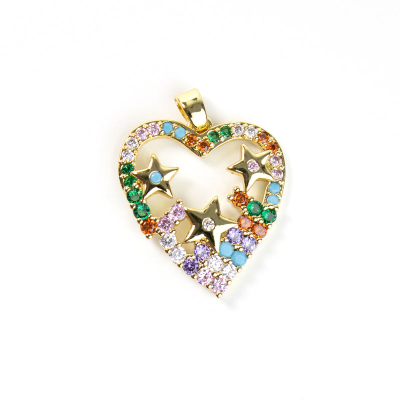 Cubic Zirconia Multicolor Heart Gold Pendant