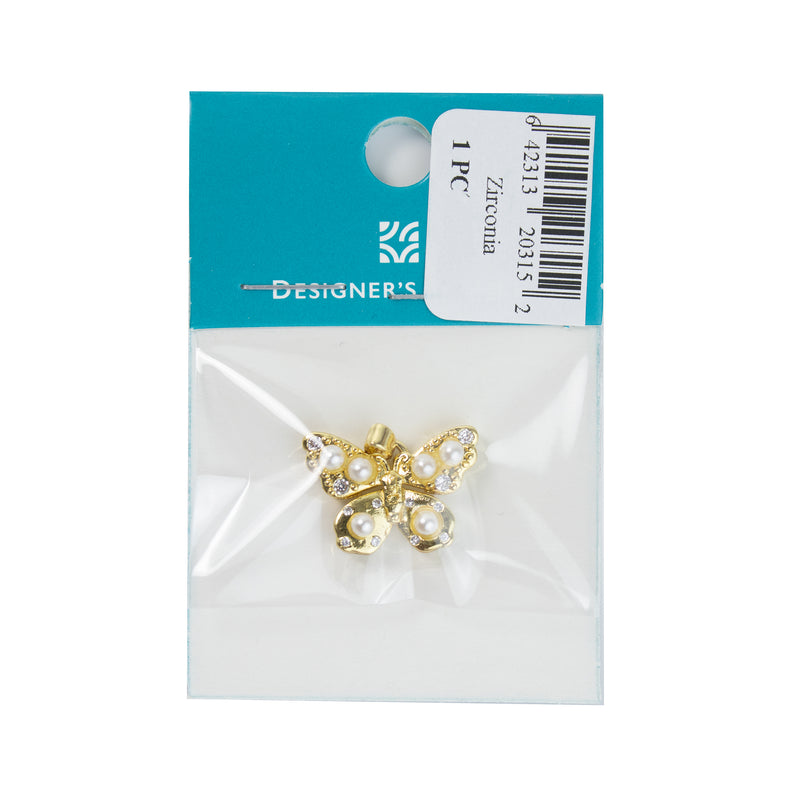 Cubic Zirconia & Pearl Gold Butterfly Pendant