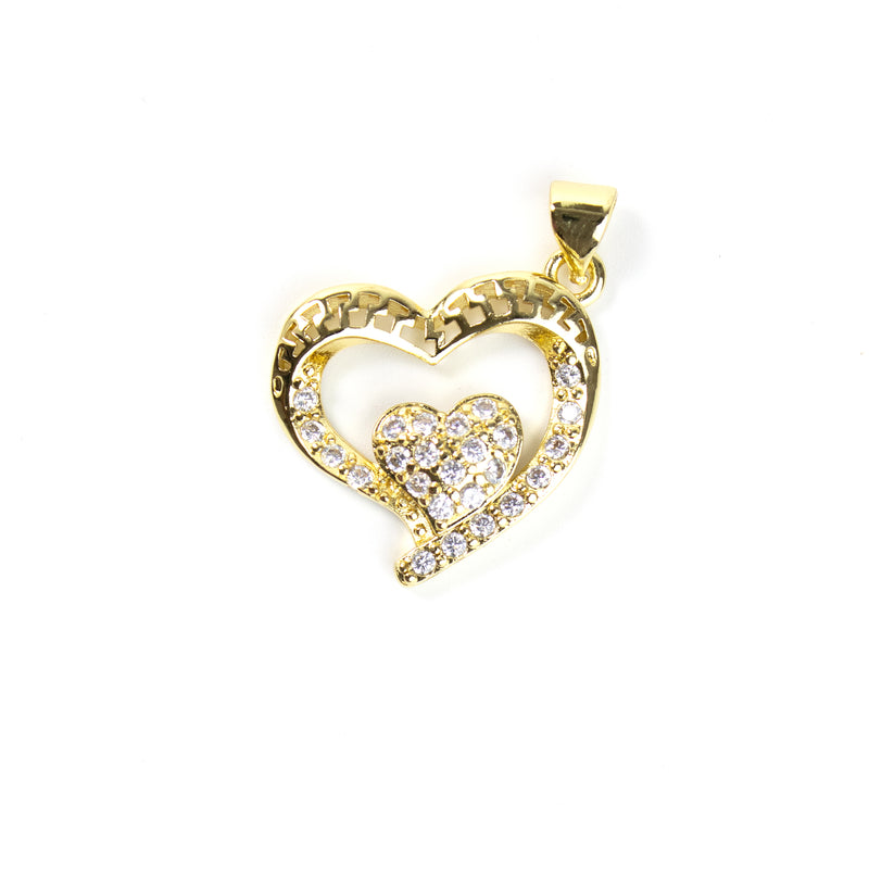 Cubic Zirconia Side Heart Gold Pendant