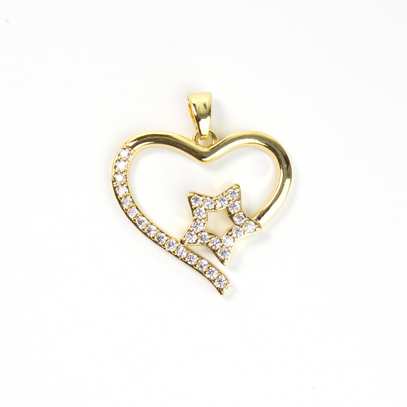 Micro Pave Heart with Star Gold Pendant