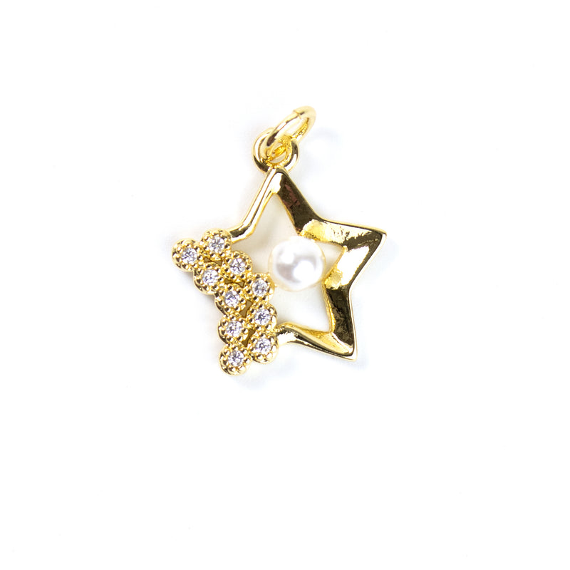 Micro Pave Star & Pearl Gold Pendant