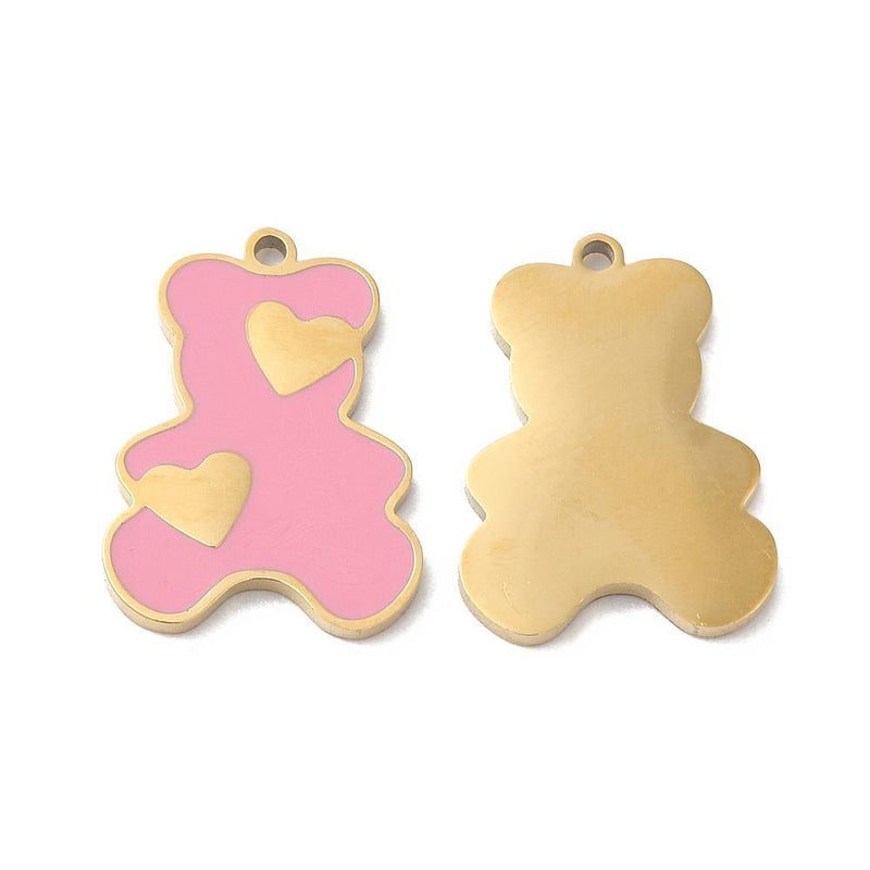 18k Gold Plated Stainless Steel Enamel  with Heart Bear Charm