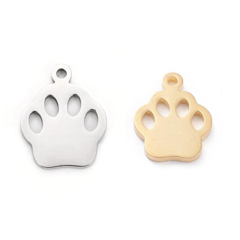 Stainless Steel Gold and Silver Dog Paw Charms