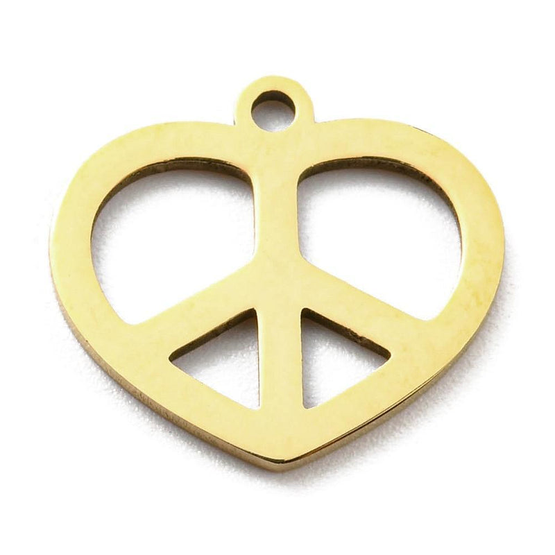 18k Gold Plated Stainless Steel Heart with Peace Sign Pendants
