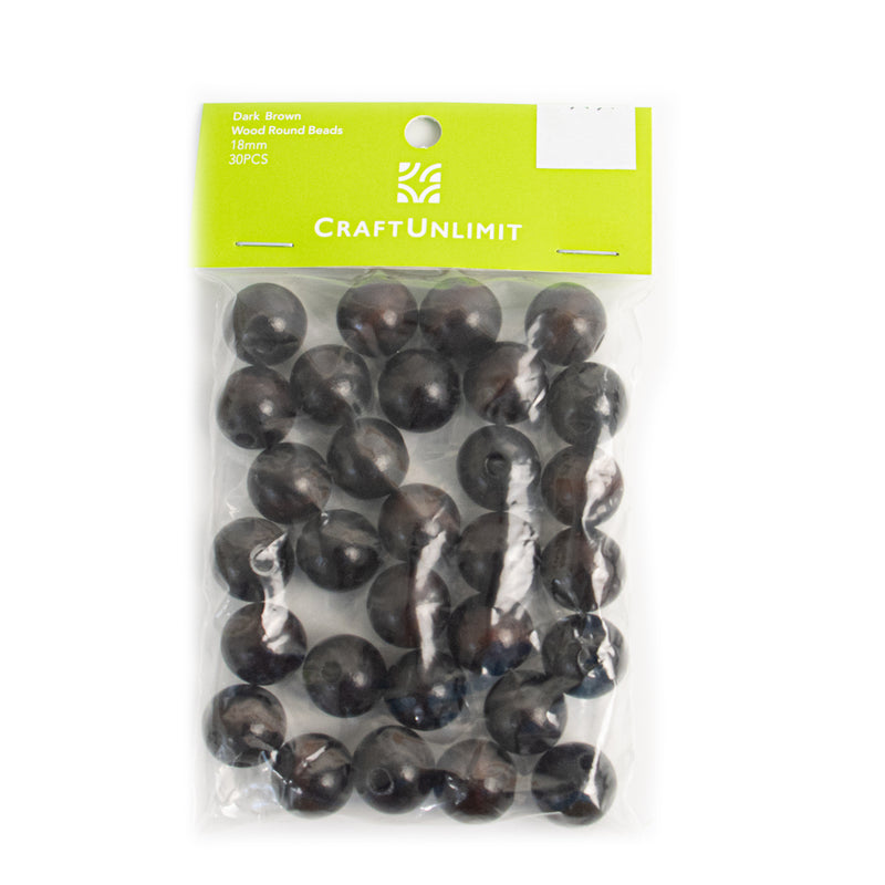 Wood Round Dark Brown Beads