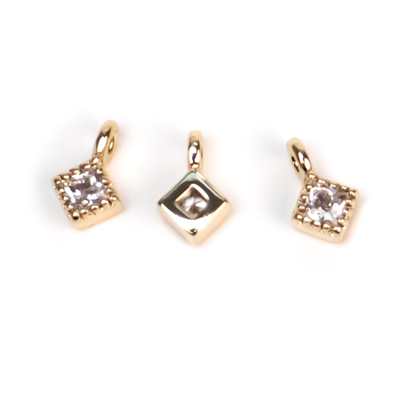 18k Gold Plated High Quality Stainless Steel Mini Cubic Zirconia Diamond Shape Charm