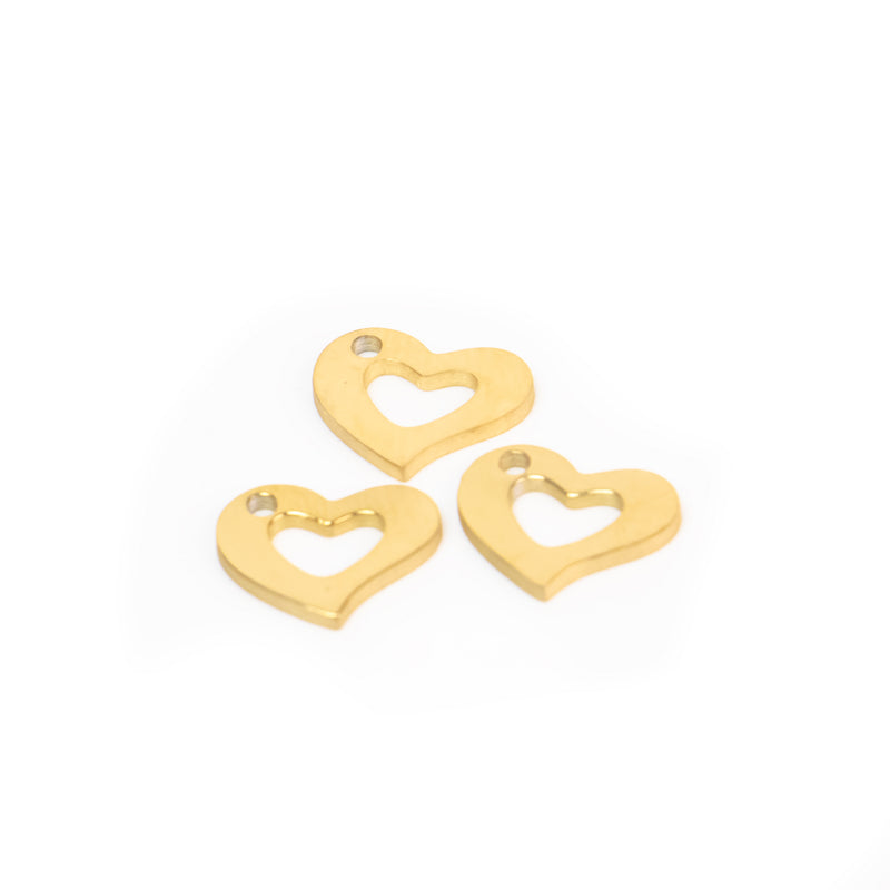 18k Gold Plated High Quality Stainless Steel Mini Hollow Heart Charm