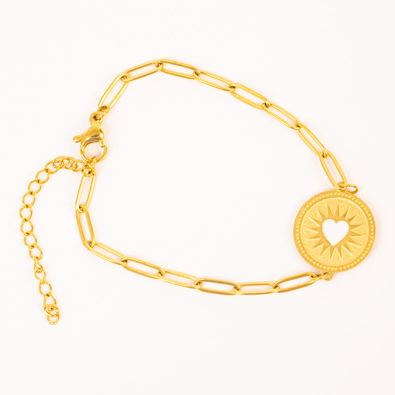 Stainless Steel Gold Hollow Heart Coin Connector Bracelet