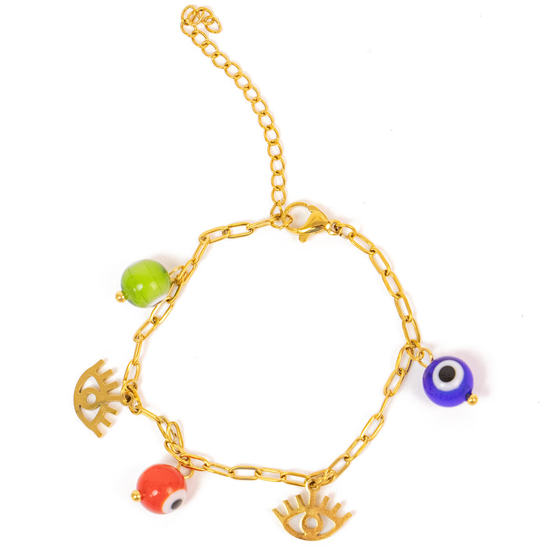 Stainless Steel Evil Eye Assorted Charms Bracelet