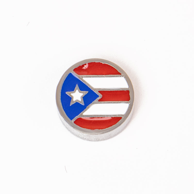 Stainless Steel Puerto Rico Flag Round Charm