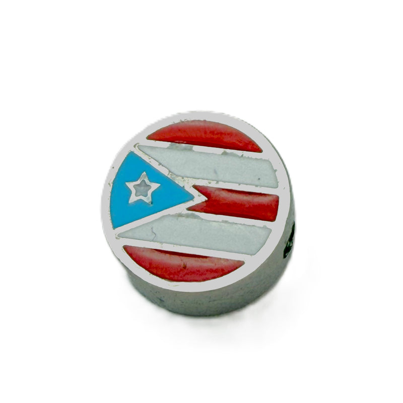Stainless Steel Puerto Rico Flag Charm with Round Design