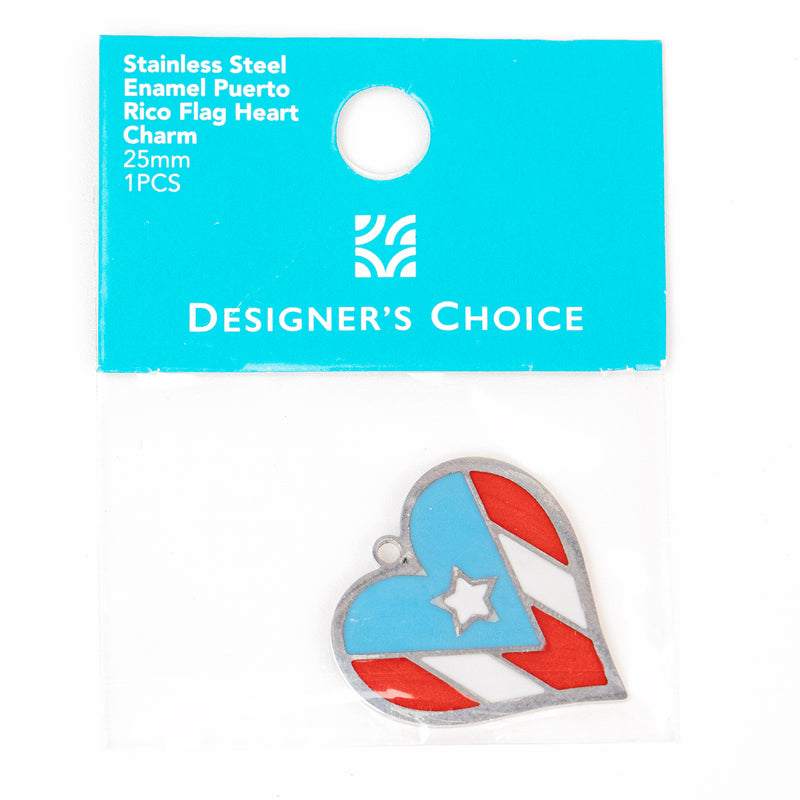 Stainless Steel Enamel Puerto Rico Flag Heart Charm