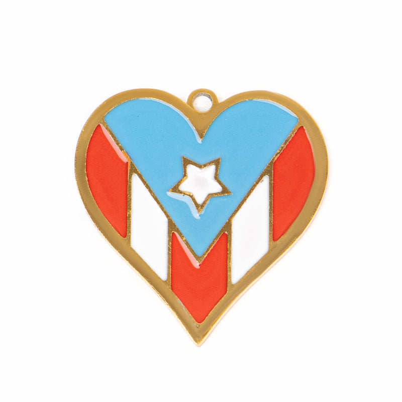 Stainless Steel Enamel Puerto Rico Flag Heart Charm