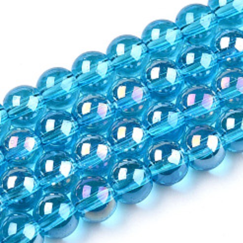 Electroplate Transparent AB Round Glass Beads Strand