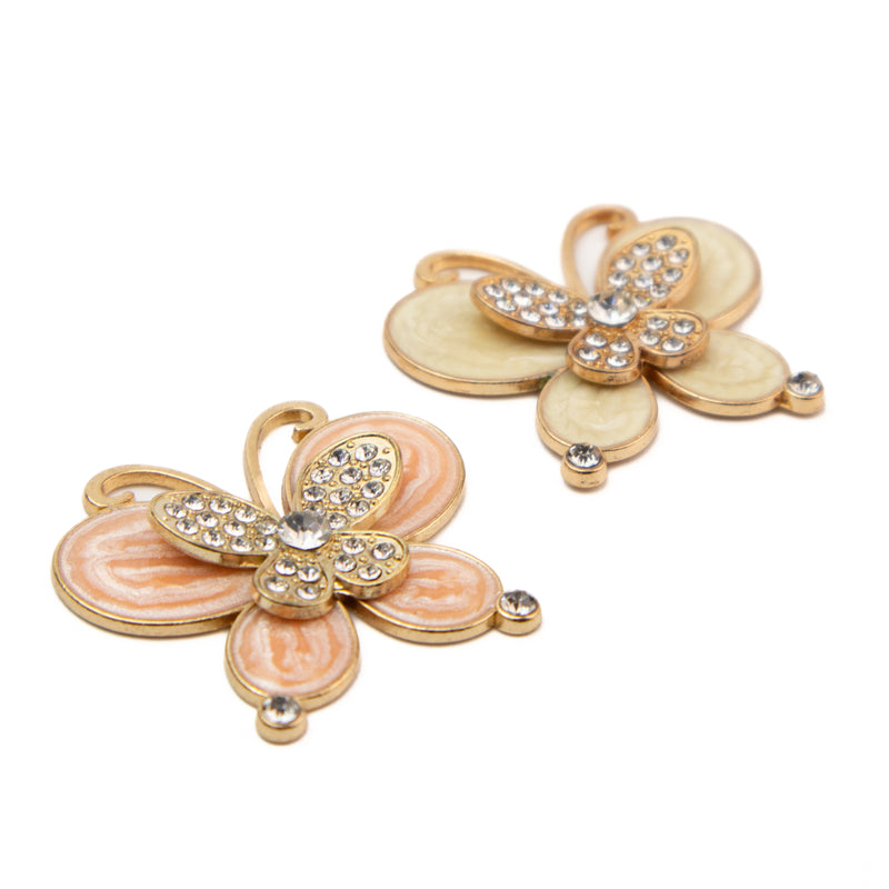 Alloy Glass Butterfly with Rhinestones Charms