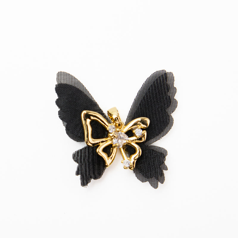 Black Brass Butterfly Pendant with Rhinestones