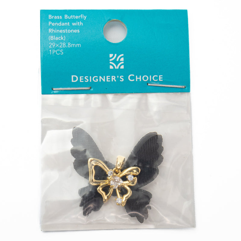 Black Brass Butterfly Pendant with Rhinestones